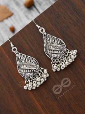 The Intricate Droplets - Oxidised Boho Earrings