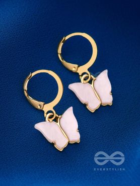 Take the Sky Like a Butterfly - Cute Golden Dangler Earrings (Baby Pink)