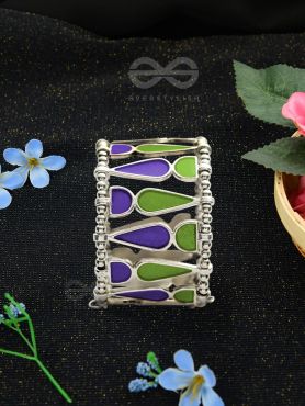 Kaliedoscope of Colours - Statement Enamelled Bracelet (Violet - Green)