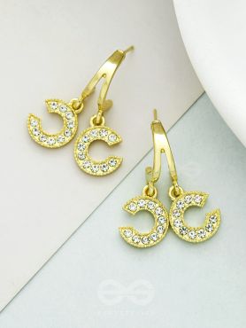 I 'C' You- Rhinestones Encrusted Golden Earrings