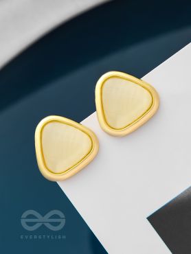 The Love Triangle- Golden Stud Earrings (Cream White)