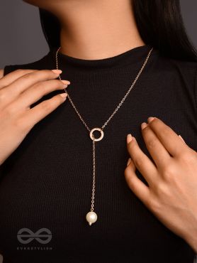 Drop-Down- Golden Pearl Necklace With Anti-Tarnish Coating 