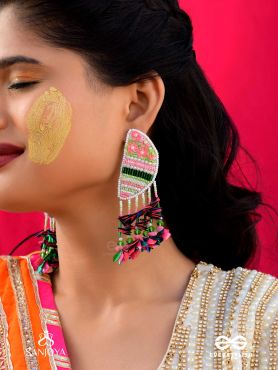 Unmish - The Budding Blossoms - Beads, Cutdana And Sequins Hand Embroidered Earrings