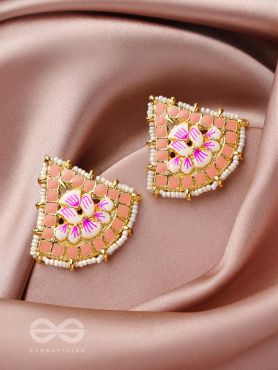 The Lotus Temple- Enamelled Statement Stud Earrings(Blush Pink)