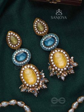 Sulokaneeya - Admirable Beauty - Stones, Glass Drops And Beads Hand Embroidered Earrings