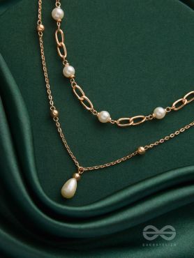 The Moonlit Path- Golden Layered Pearl Necklace With Anti-Tarnish Coating 
