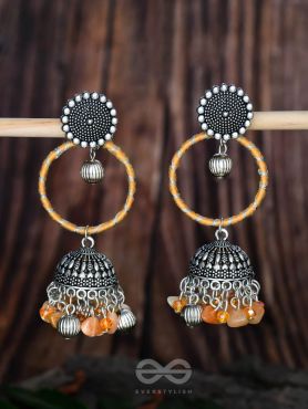 THE SUNFLOWER DELIGHT - OXIDISED EMBELLISHED JHUMKA EARRINGS