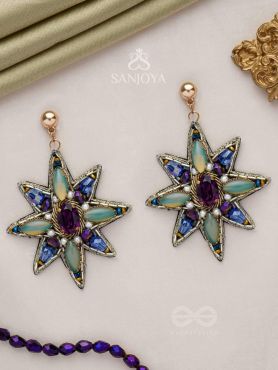 Nakshatrika - The Celestial Sparkle - Stone, Beads And Dabka Hand Embroidered Earrings (Multicolor)