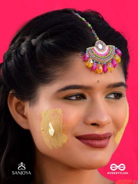 ADIBHYA - A COLORFUL CARNIVAL - SEQUINS, BEADS AND GLASS DROP EMBROIDERED MAANGTIKA