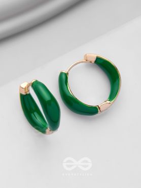 LUXE LITTLE LOOPS - GOLDEN EMBELLISHED HOOP EARRINGS (GREEN)
