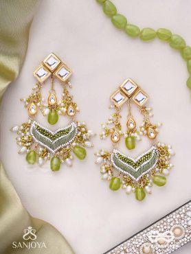 Saratas -  Mystic Mints - Beads, Polki And Kundan Finished Hand Embroidered Earrings