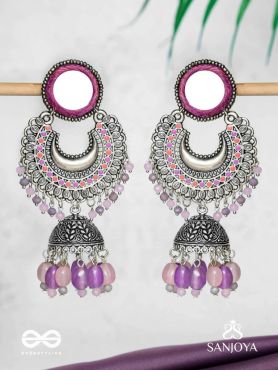 Muktavali - The Ethereal Symphony - Mirror And Beads Hand Embroidered Oxidised Earrings