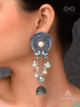 DHUMITA - THE SHINING SMOKE - BEADED OXIDISED AND HAND EMBROIDERED EARRINGS