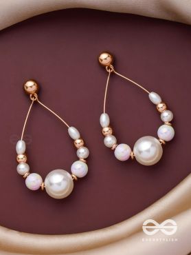 RADIANT PEARL TEARDROPS - GOLDEN EMBELLISHED EARRINGS