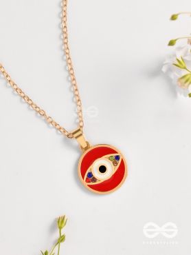 Guardian Eye Stone - Golden Embellished Pendant With Anti-Tarnish Coating (Red)