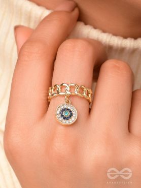 Bedazzled Gaze - Golden Embellished Charm Ring (Adjustable)