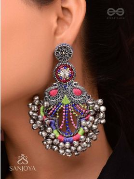 Abherī - The Melodic Dance - Resham And Beads Hand Embroidered Oxidised Earrings