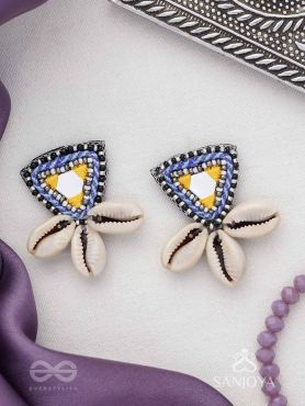 Kapardin - The Shells Trio - Mirror, Resham And Shells Hand Embroidered Earrings