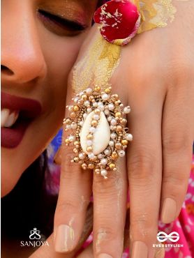 Haimana - The Shell Haven - Beads And Shell Hand Embroidered Ring