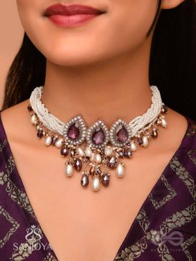 Syamatva - The Sparkling Night - Stone, Beads And Pearls Hand Embroidered Neckpiece