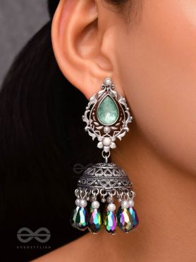 The Daytime Blitz - Statement Embellished And Enamelled Oxidised Jhumka Earrings