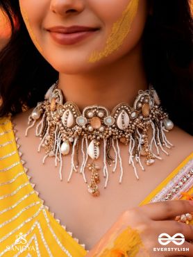 Sankhika- Coastal Gleam - Beads, Shells And Stone Hand Embroidered Neckpiece