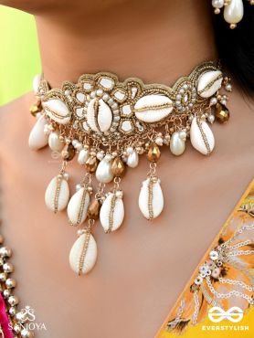 Lavana- The Coast Memoirs- Shells, Beads And Glass Drops Hand Embroidered Choker Neckpiece