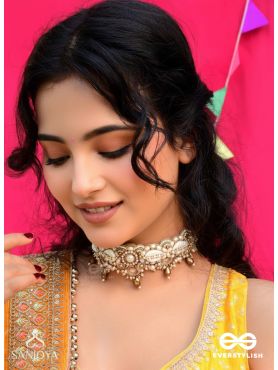 Alingana- The Chaste Embrace- Shells, Beads And Glass Drops Hand Embroidered Choker Neckpiece