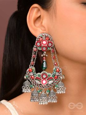 Upkaran- The Insignia Of Royalty- Beads, Dabka And Mirror Hand Embroidered Oxidised Earrings