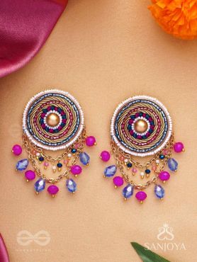 Adrija- The Fresh Soul- Dabka, Cutdana And Glass Drops Hand Embroidered Earrings