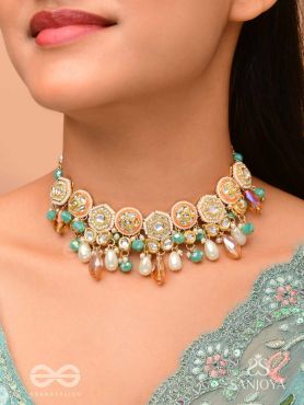 Vesht - The Dreamy Skies - Beads, Polki And Kundan Finished Hand Embroidered Neckpiece
