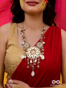 Anvadhya - The Splendid Divinity - Shells, Beads, Pearl And Glass Drops Hand Embroidered Neckpiece
