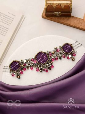 Sukhodaye - The Wine Honeycomb - Beads And Glass Drops Hand Embroidered Oxidised Choker Neckpiece