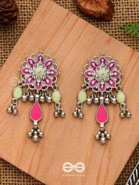 The Hibiscus Fantasy - Enamelled Oxidised Earrings