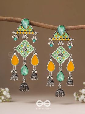 The Sunlit Grove - Stones Enamelled Oxidised Earrings