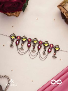 Alankarya - The Bejewelled Shalimar - Stones, Beads And Mirrors Hand Embroidered Oxidised Choker Neckpiece