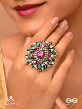 KANTARA - THE CHARM HOLDER - EMBROIDERED FLOWER DESIGN WITH PURPLE GEMSTONE AND PEARLS