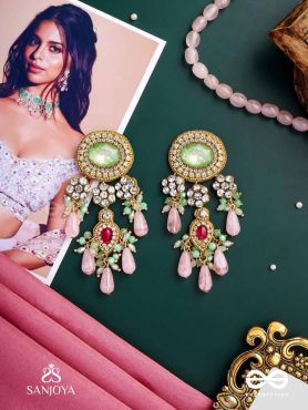 PANKHURI DHARA – SUHANA KHAN INSPIRED EARRINGS FEATURING CASCADING PINK BEADS AND SPARKLING GEMSTONES