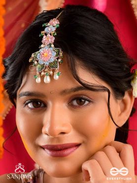 MADHUVRATA - SPRING BLOOM - DELICATE EMBROIDERED MAANGTIKA WITH FLORAL MOTIFS, BEADS AND PEARL DROPS