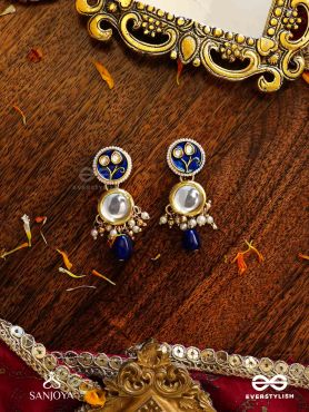 SHITALA - COOL AND CALM- KUNDAN, BLUE STONES, AND PEARLS HANDMADE EARRINGS