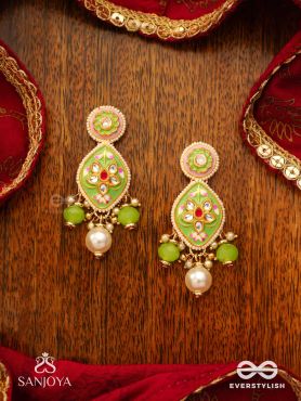 HARITRINA - VERDANT BEAUTY - KUNDAN DAINTY GOLDEN EARRINGS WITH HANDCRAFTED FLORAL ENAMEL WORK