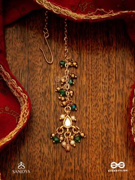 VARSHALEKHA - RAINFALL STROKES - ROYAL HERITAGE MULTI-STRAND KUNDAN MAANGTIKA WITH PEARL STRINGS AND POLKI DROPS