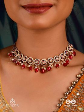 RUDRARAGA - MELODY OF RED - INTRICATE KUNDAN CHOKER WITH RUBY BEADS AND GOLDEN DETAILS