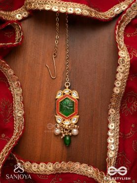 PITAMBRINI - ADORNED IN YELLOW- KUNDAN HANDCRAFTED MAANGTIKA WITH PEARLS AND BEADS