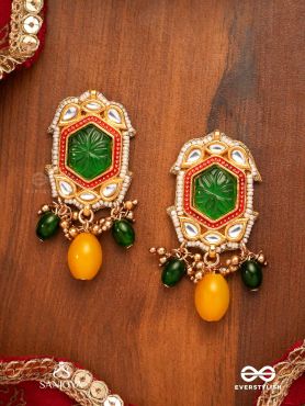 PITAMBRINI - ADORNED IN YELLOW- KUNDAN HANDCRAFTED EARRINGS WITH PEARLS AND BEADS