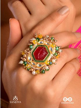 SURYAPRABHA - SUN’S AURA- LUXE HERITAGE KUNDAN RING WITH PEARLS, BEADS AND GEMSTONES