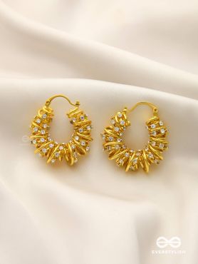 LUSTROUS SWIRLS-  INTRICATE TWISTED GOLD EARRINGS WITH SHIMMERING STONE