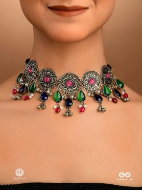 NAZAAKAT - DETAILED BEADED OXIDISED NECKLACE