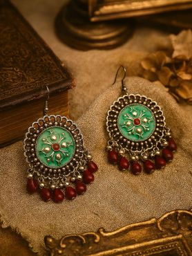 BLUE BURST- ENAMELLED OXIDISED EARRING