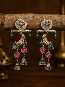 CHIRPY BEATS - QUIRKY ENAMELLED OXIDISED EARRINGS